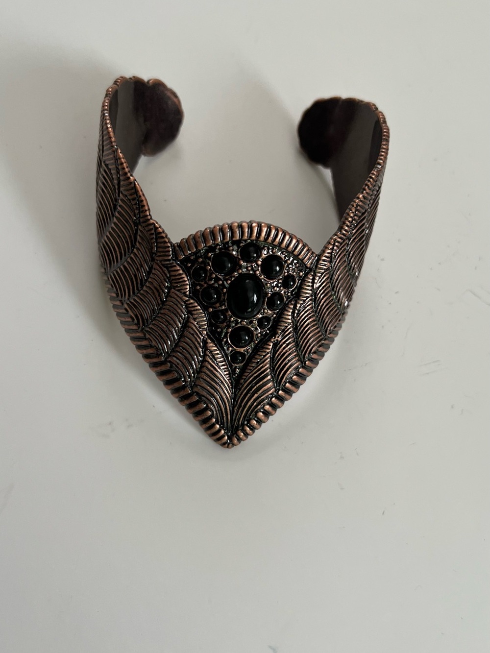 Vintage-Inspired Copper Cuff Bracelet with Black Stones